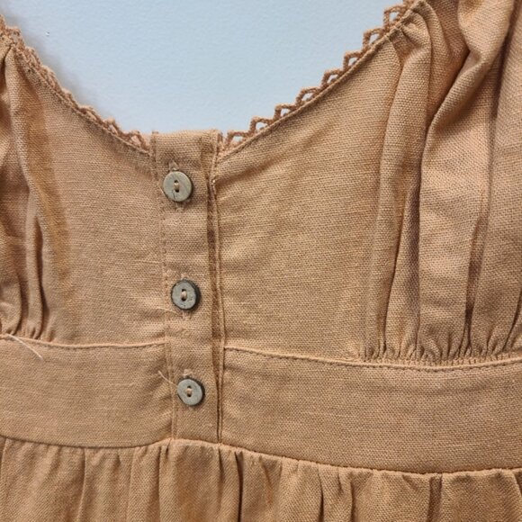Love Tree Tiered Spaghetti Strap Summer Dress Linen Like Peach Tan SmallButton - Picture 4 of 9